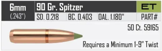 Bleifrei Geschosse Nosler E-Tip 6mm, dia .243, 90grs