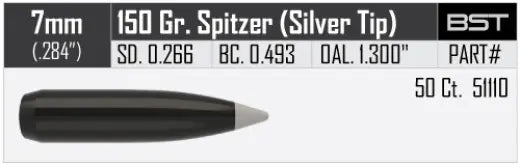 Geschosse Nosler Ballistic Silvertip 7mm, dia .284, 150grs