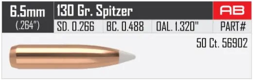 Geschosse Nosler AccuBond 6,5mm, dia .264, 130grs