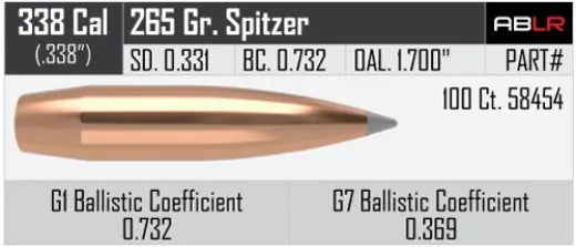 Geschosse Nosler ABLR .338 cal, dia .338, 265grs