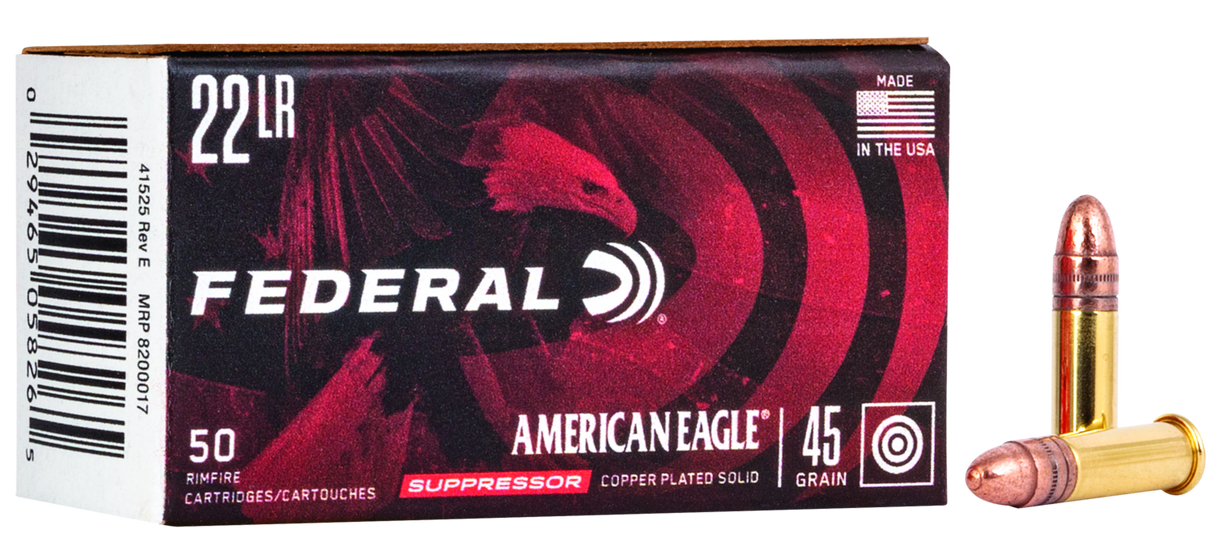 Federal Kleinkalibermunition American Eagle .22 LR 2,9g Copper Plated Round Nose Suppressor