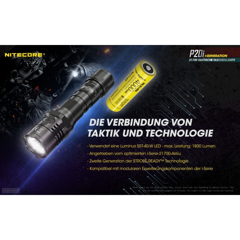 NiteCore® Taschenlampe P20 i inkl. Akku, USB-C Ladefunktion