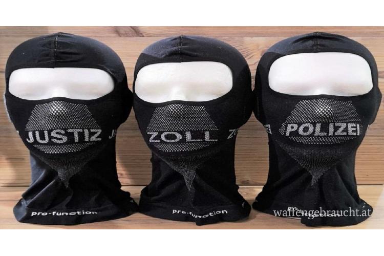 Sturmhaube Aufschrift POLIZEI - JUSTIZ - ZOLL