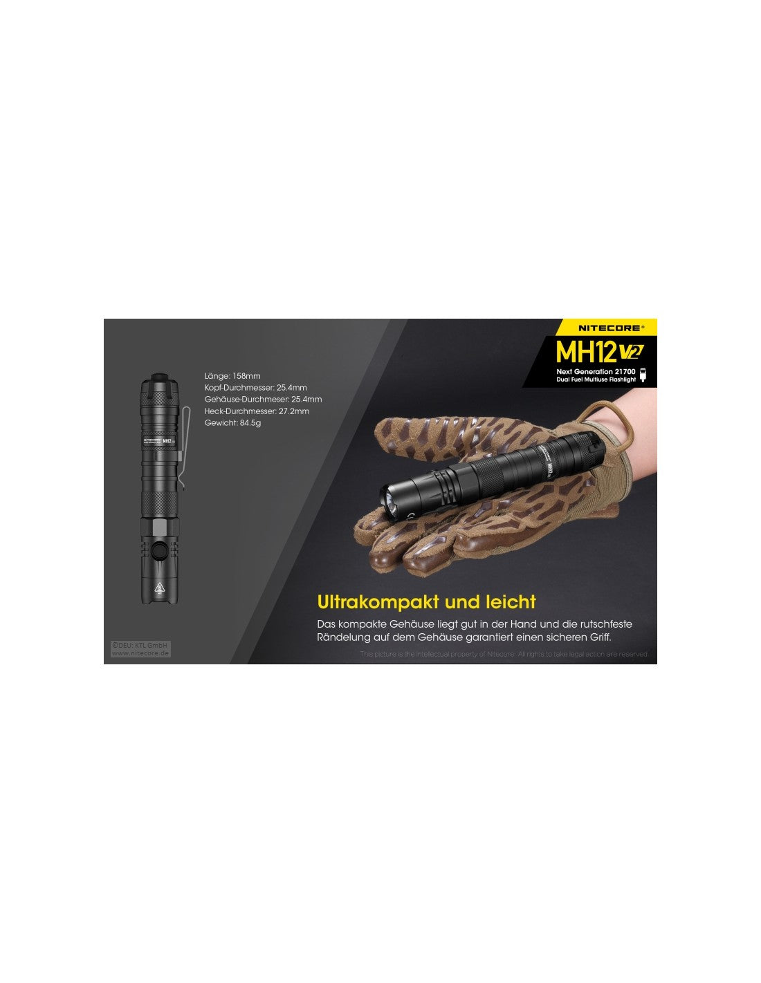 NiteCore® Taschenlampe "MH12" V2 inkl. Akku und Holster