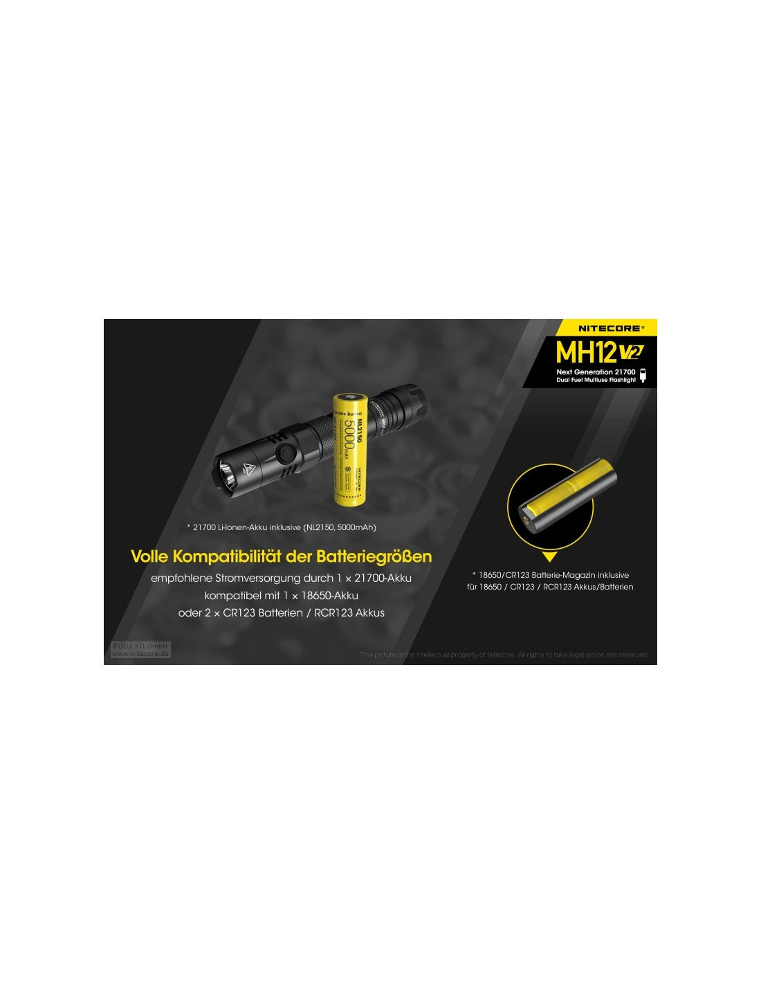 NiteCore® Taschenlampe "MH12" V2 inkl. Akku und Holster