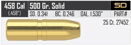 Geschosse Nosler FP Solid .458 cal, dia .458, 500grs