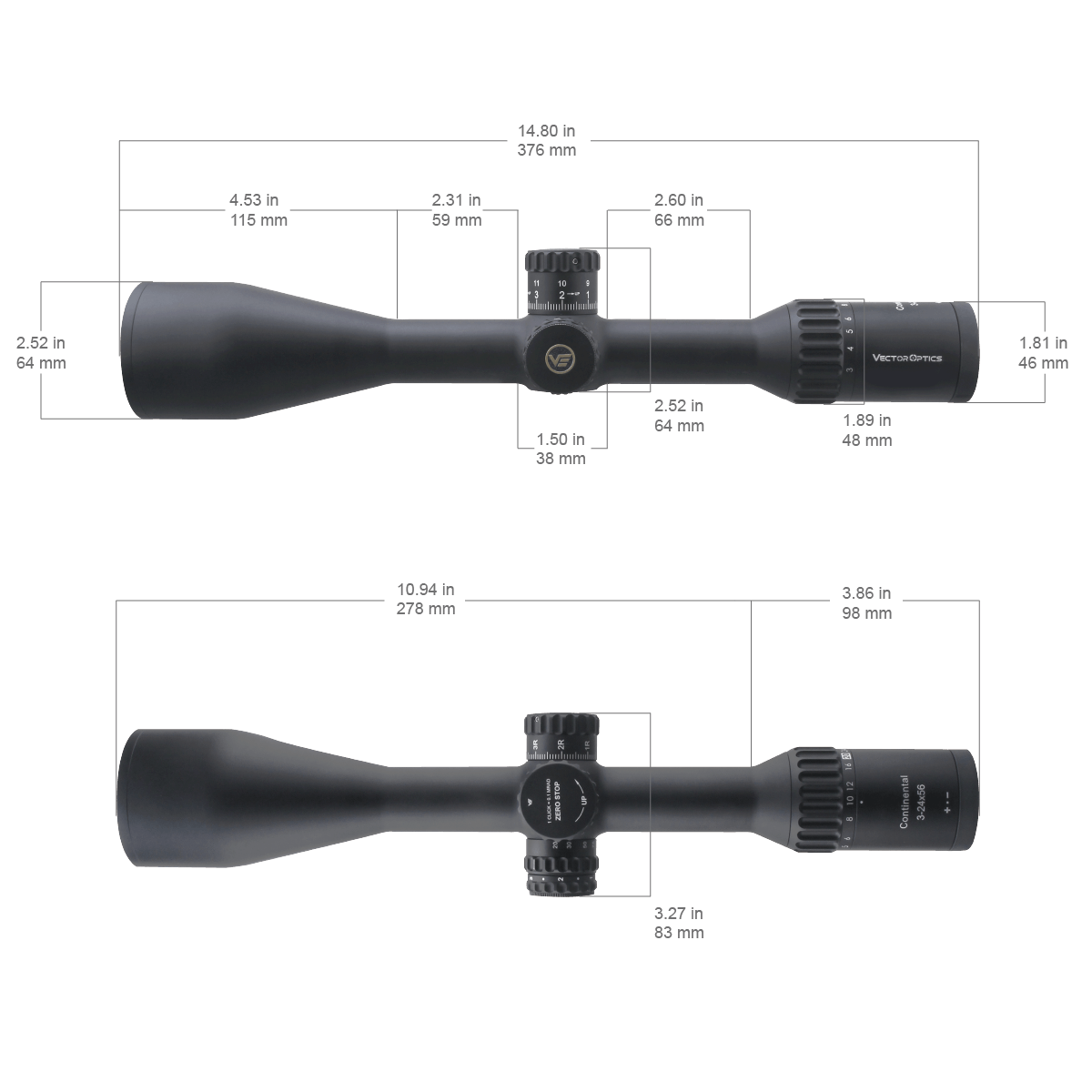 Vector Optics - Zielfernrohr Continental x8 3-24 SFP Zero Stop - 56 mm - Schwarz - SCOL-T50