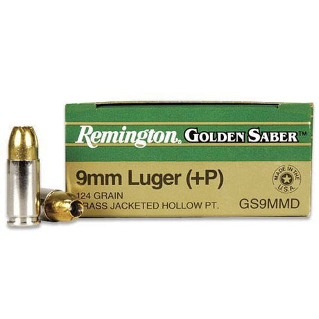 Remington Pistolenmunition 9 x 19 8,00g Brass Jacketed Hollow Point 9mm +P Golden Saber Bonded