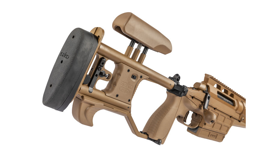 SAKO TRG M10 .300 Norma Mag., field drab Cerakote, Lauflänge 27" 22mm kanneliert mit Mündungsbremse, Druckpunktabzug, 30 MOA M-LOK, Alu/Synthetikschaft klappbar mit verstellbarer Backe in field drab, 7 Schuss, MG M18X1