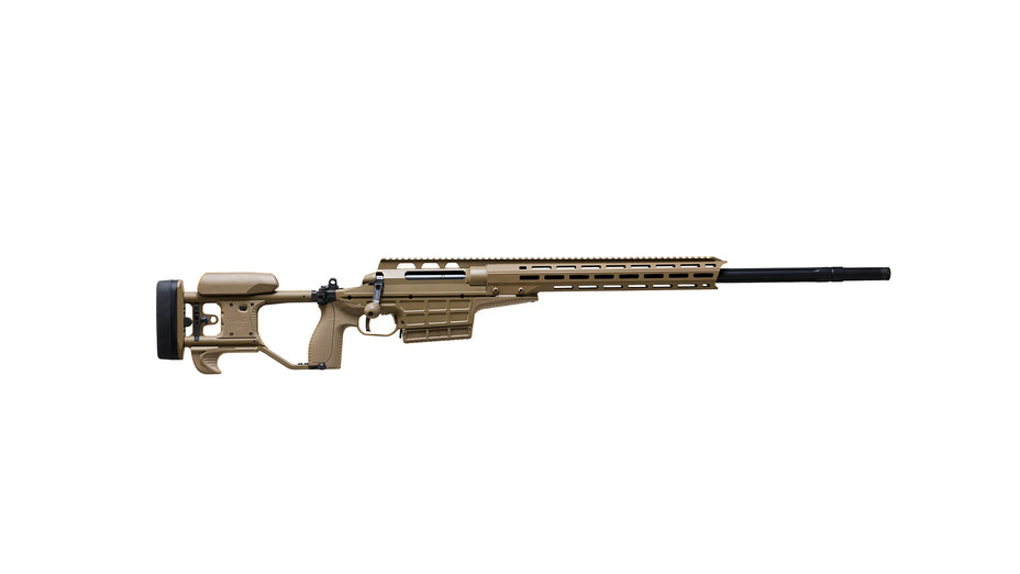 SAKO TRG M10 6,5 Creedmoor, field drab Cerakote, Lauflänge 20" 22mm kanneliert mit Mündungsbremse, Druckpunktabzug, 30 MOA M-LOK, Alu/Synthetikschaft klappbar mit verstellbarer Backe in field drab, 10 Schuss, MG M18X1