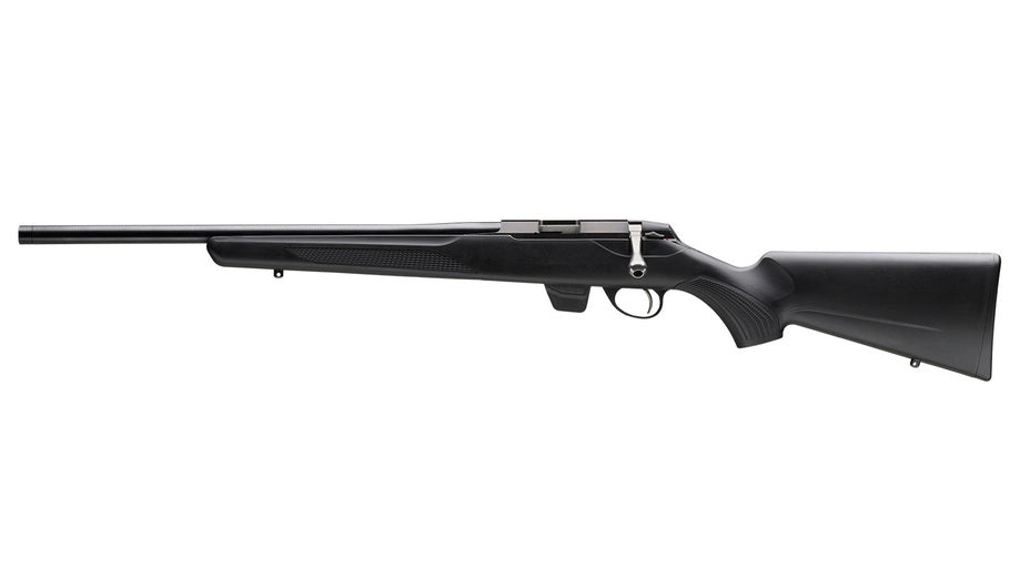 TIKKA T1x MTR .17HMR, schwarz, Linksversion, Lauflänge 20", Drall 9", Direktabzug, 10 Schuss, schwarzer Synthetikschaft, ohne Visierung, MG 1/2"-28UNEF