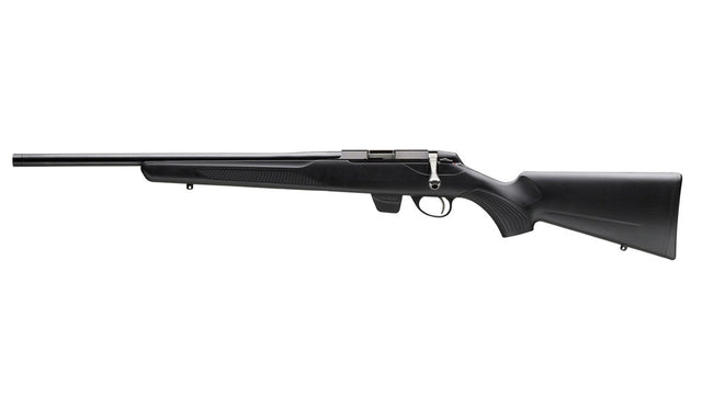 TIKKA T1x MTR .17HMR, schwarz, Linksversion, Lauflänge 20", Drall 9", Direktabzug, 10 Schuss, schwarzer Synthetikschaft, ohne Visierung, MG 1/2"-28UNEF