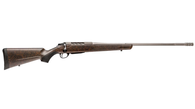TIKKA T3x LITE ROUGHTECH EMBER .308 Win., stainless, Lauflänge 20“ kanneliert mit Mündungsbremse, Verschluss kanneliert, Drall 10", Direktabzug, 3 Schuss, schwarzer Synthetikschaft mit orangem Dekor, ohne Visierung, MG 5/8"-24