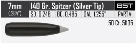Geschosse Nosler Ballistic Silvertip 7mm, dia .284, 140grs