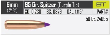 Geschosse Nosler Ballistic Tip Hunting 6mm, dia .243, 95grs