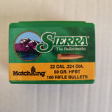 GESCHOSSE SIERRA .22 CAL (.224) 69GRS HPBT MATCHKING