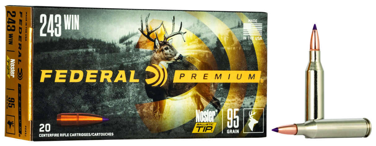 Federal Büchsenmunition Premium .243 Win. 6,2g Nosler Ballistic Tip Vital Shok