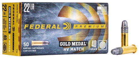 Federal Kleinkalibermunition .22 LR 2,6g Lead Round Nose Gold Medal Solid