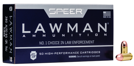 Speer Pistolenmunition Lawman .380 Auto 6,2g Total Metal Jacket Handgun Training