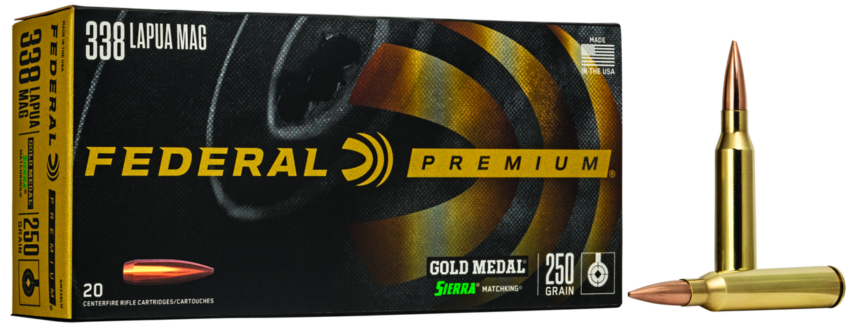 Federal Büchsenmunition Gold Medal .338 Lap. Mag. 16,2g Sierra Matchking Boat Tail Hollow Point