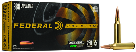 Federal Büchsenmunition Gold Medal .338 Lap. Mag. 16,2g Sierra Matchking Boat Tail Hollow Point