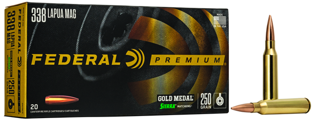 Federal Büchsenmunition Gold Medal .338 Lap. Mag. 16,2g Sierra Matchking Boat Tail Hollow Point