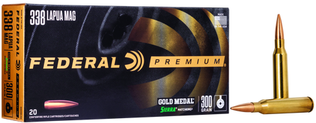 Federal Büchsenmunition Gold Medal .338 Lap. Mag. 19,4g Sierra Matchking Boat Tail Hollow Point