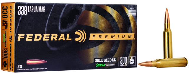 Federal Büchsenmunition Gold Medal .338 Lap. Mag. 19,4g Sierra Matchking Boat Tail Hollow Point