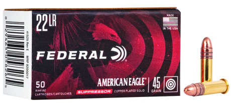 Federal Kleinkalibermunition American Eagle .22 LR 2,9g Copper Plated Round Nose Suppressor