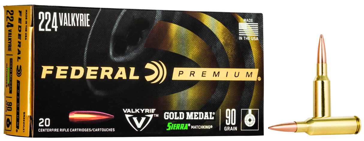 Federal Büchsenmunition Gold Medal .224 Valkyrie 5,8g Sierra Matchking Boat Tail Hollow Point