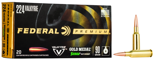 Federal Büchsenmunition Gold Medal .224 Valkyrie 5,8g Sierra Matchking Boat Tail Hollow Point