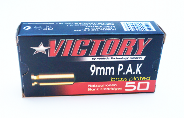 Victory Platzpatronen Cal. 9mm PAK Stahlhülse verzinkt / 50 Schuss